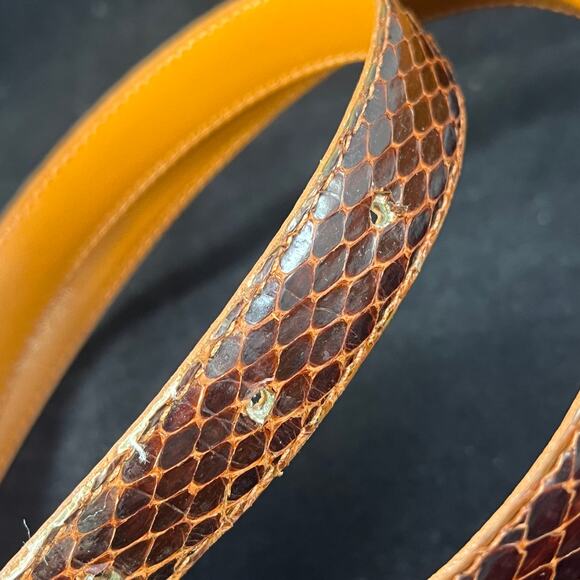 Vintage 80s 90s Genuine Snakeskin Belt Gold Hardware Size Medium - Picture 6 of 7